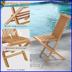 3PCS Teak Wood Slatted Set Round Table Folding Chair Outdoor without Assembly