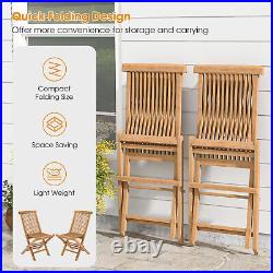 3PCS Teak Wood Slatted Set Round Table Folding Chair Outdoor without Assembly