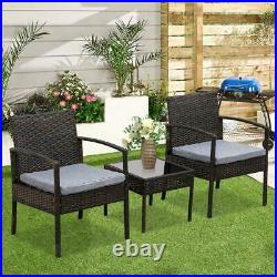 3PCS Wicker Rattan Patio Furniture Set Sofa Cushion Coffee Table Garden Outdoor
