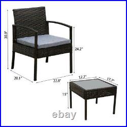 3PCS Wicker Rattan Patio Furniture Set Sofa Cushion Coffee Table Garden Outdoor