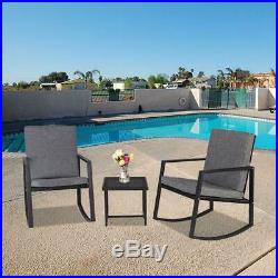 3PC All-Weather Rattan Wicker Furniture Rocking Chair Set of 2 Rocker Side Table