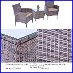 3PC Bistro Set Sectional Patio Furniture Set Brown Rattan Wicker Chair and Table