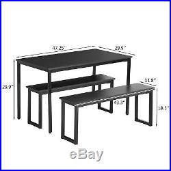 3PC Black Dining Set Breakfast Nook Table And 2 Benches Rectangular Kitchen Room