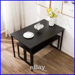 3PC Black Dining Set Breakfast Nook Table And 2 Benches Rectangular Kitchen Room