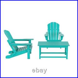 3PC Folding Adirondack Chair with Coffee Table Set Patio Outdoor Poly Material