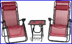 3PC Folding Lounge Recliner Zero Gravity Chair Set, Beach Yard Camping and Lawn