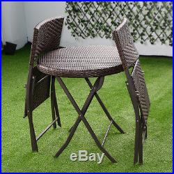 3PC Folding Round Table & Chair Bistro Set Rattan Wicker Outdoor Furniture