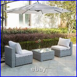 3PC Furniture Patio Outdoor Wicker Rattan Chair Sofa Set Garden Table Cushion