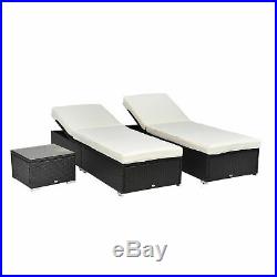 3PC Outdoor Cushioned Rattan Wicker Chaise Lounge Sofa Couch Patio Furniture Set