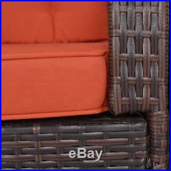 3PC Outdoor Patio Mix Brown Rattan Wicker Furniture Set Seat Cushioned Orange