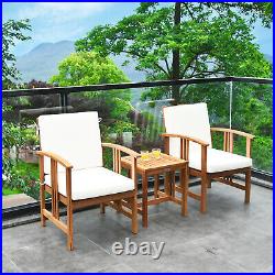 3PC Outdoor Patio Sofa Furniture Set Solid Wood Cushioned Conversation Set White