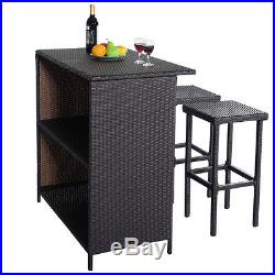 3PC Outdoor Rattan Wicker Bar Set Patio Outdoor Table & 2 Stools Furniture Brown