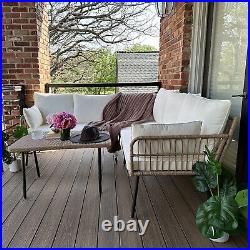3PC Patio Furniture Outdoor Sectional Sofa Rattan Wicker Table Conversation Set