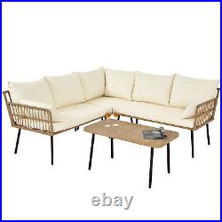 3PC Patio Furniture Outdoor Sectional Sofa Rattan Wicker Table Conversation Set