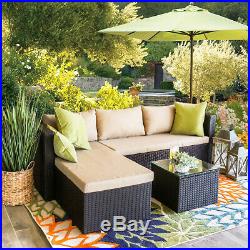 3PC Patio Rattan Wicker Sofa Cushioned Couch Furniture Outdoor Garden Birdsong