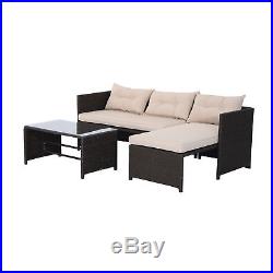 3PC Patio Rattan Wicker Sofa Set Cushined Couch Furniture Outdoor Garden