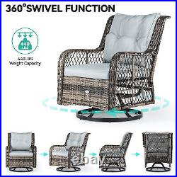 3PC Patio Swivel Glider Rocker Wicker Bistro Furniture Conversation Chairs