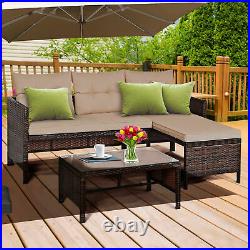 3PC Rattan Furniture Set Outdoor Patio Couch Sofa Wicker Set