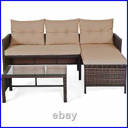 3PC Rattan Furniture Set Outdoor Patio Couch Sofa Wicker Set