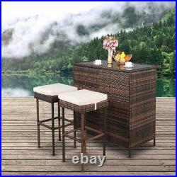 3PC Rattan Wicker Bar Set Patio Outdoor Table & 2 Stools Dining Furniture Brown