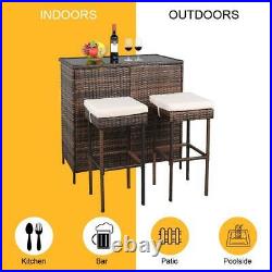 3PC Rattan Wicker Bar Set Patio Outdoor Table & 2 Stools Dining Furniture Brown