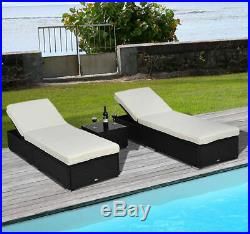 3PC Rattan Wicker Chaise Lounge Chair Set Outdoor Patio Garden Furniture Pool