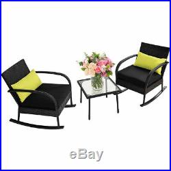 3PC Rocking Chair Bistro Set Rattan Wicker Outdoor Patio FurnitureSet WithCushion