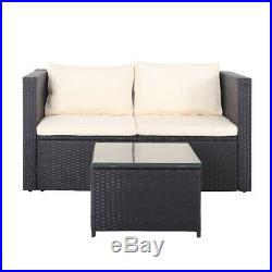 3PC Sofa Set Outdoor Patio Furniture Sectional Black Rattan Wicker Chair