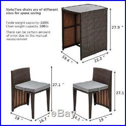 3PC Space Saving Patio In/Outdoor Furniture Wicker Rattan Bistro Table Chair Set