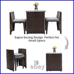 3PC Space Saving Patio In/Outdoor Furniture Wicker Rattan Bistro Table Chair Set