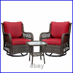 3PC Swivel Rocker Patio Garden Furniture Set Sectional Sofa Rattan Chairs Wicker