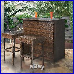3PC Wicker Bar Set Patio Outdoor Backyard Table & 2 Stools Rattan Furniture