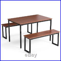 3PC Wood Dining Table and Chairs Set Breakfast Nook Kitchen Furniture 2 Benches