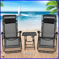 3PC Zero Gravity Folding Adjustable Patio Beach Lounge Chairs With Table Black
