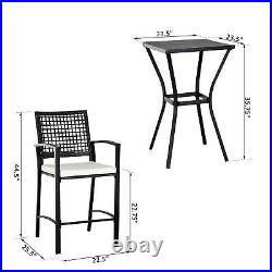 3Pc Rattan Wicker Bistro Set Bar Table High Stool Garden Patio Furniture