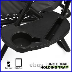 3PcsZERO GRAVITY CHAIR+FOLDABLE TABLE SETReclining Beach Lounge withDrink Holder