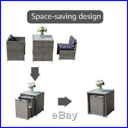 3Pcs Outdoor Conversation Set Wicker Patio Furniture Sets with Glass Table&chair
