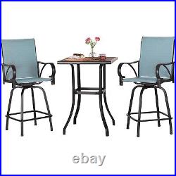 3Pcs Outdoor Patio Bar Set Textilene Swivel Bar Height Patio Chairs & Bar Table