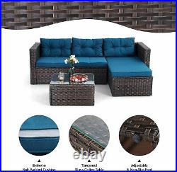 3Pcs Outdoor Patio Sofa Set PE Rattan Wicker Sectional Furniture Couch WithCushion