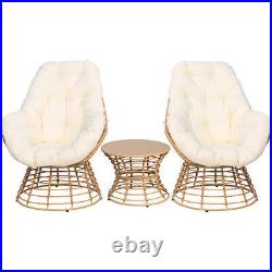 3Pcs Outdoor Swivel Chair Wicker Patio Furniture 360-Degree Sets Rattan Chair