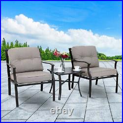 3Pcs Patio Padded Conversation Set Outdoor Bistro Set 2 Cushioned Chairs & Table