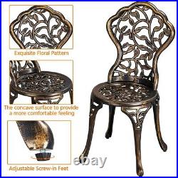 3Pcs Patio Table Chairs Furniture Bistro Set Cast Aluminum Outdoor Garden Bronze
