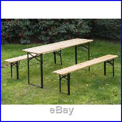3Pcs Wooden Beer Table Bench Set Patio Folding Picnic Table Chair Garden Yard