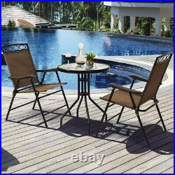 3 PCS Bistro Conversation Patio Pub Dining Set With 2 Folding Chairs & Glass Table