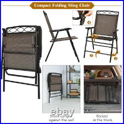 3 PCS Bistro Conversation Patio Pub Dining Set With 2 Folding Chairs & Glass Table