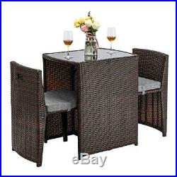 3 PCS Brown Cushioned Indoor Outdoor Wicker Rattan Chair Set Sofa Furniture Seat