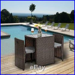 3 PCS Brown Cushioned Indoor Outdoor Wicker Rattan Chair Set Sofa Furniture Seat