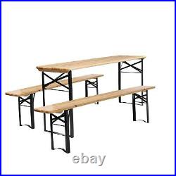 3 PCS Camping Wood Picnic Table Beer Bench Dining Set Folding Wooden Top Patio