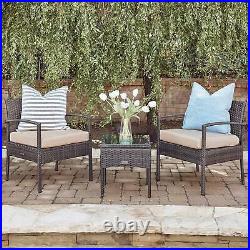 3 PCS Cushioned Outdoor Wicker Patio Set Garden Lawn Sofa Furniture Seat Brown