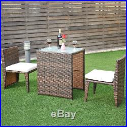 3 PCS Cushioned Outdoor Wicker Patio Set Seat Brown Garden Lawn Sofa Furniture